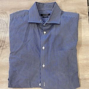 Blue and white checkered Indochino mens dress shirt